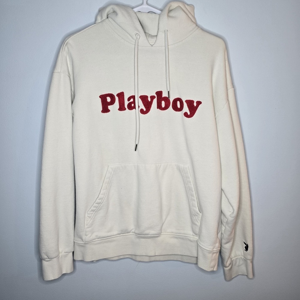 Playboy By Pacsun Pullover Hoodie White Red Logo Unisex M
